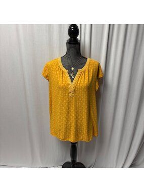 DR2 Short-Sleeve Blouse Womens Size XXL Yellow Geometric Casual Lightweight Boho